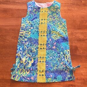 Lilly Pulitzer Peacock Blue and Yellow Patterned shift Dress